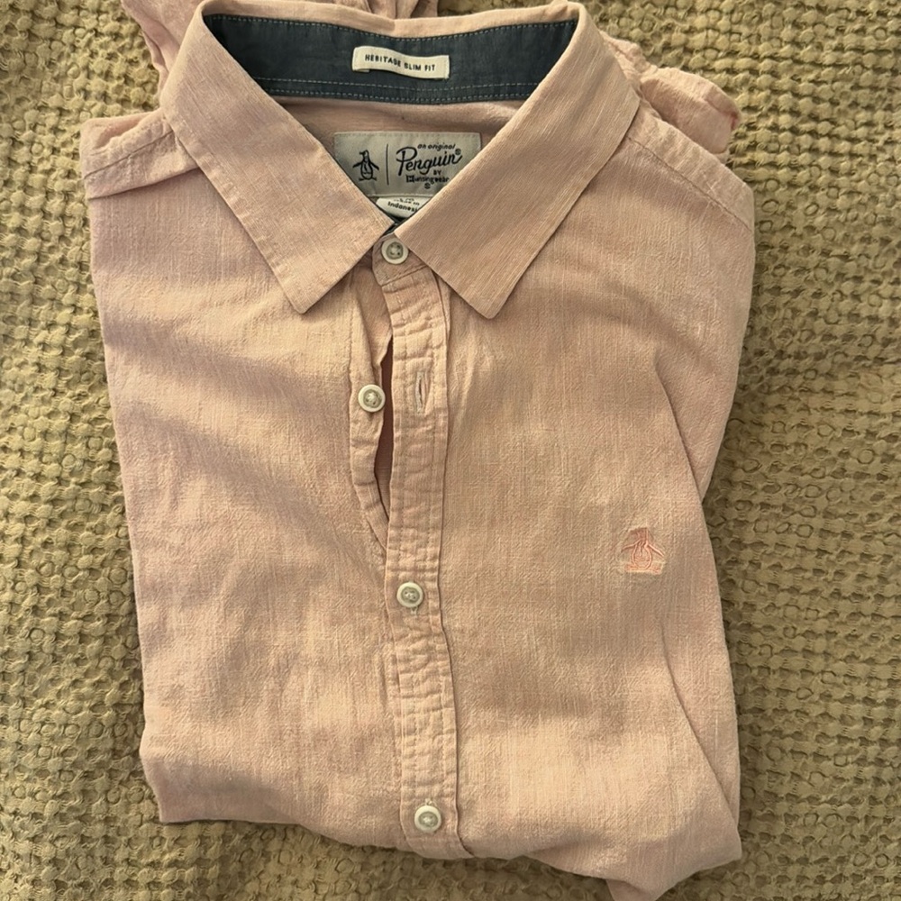 Light pink Penguin large heritage slim fit shirt button up